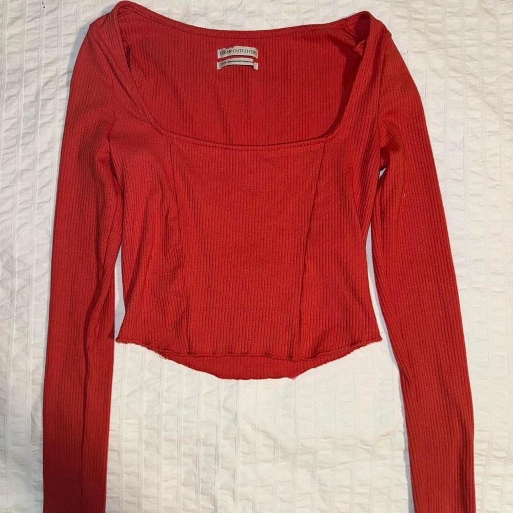 Urban Outfitters Red Long Sleeve Corset-Style Crop Top
